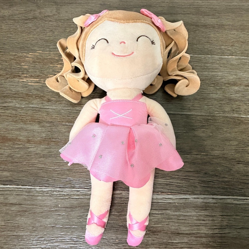 Gloveleya Ballerina Girl Plush Doll Soft Toy Pink Tutu Blonde Curly Hair 12"